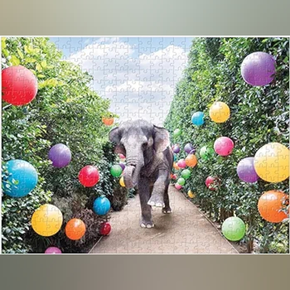 500 Piece Double Sided Puzzle Elephant & Giraffe Gray Malin at the Parker series